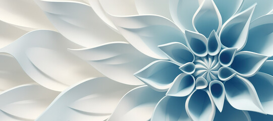 wave floral pattern motif, blue white 3 - obrazy, fototapety, plakaty