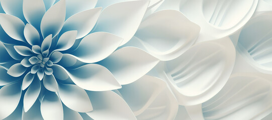 wave floral pattern motif, blue white 2 - obrazy, fototapety, plakaty