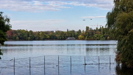 Landscape of Herastrau lake, in the King Michael I or Herastrau Park, in Bucharest, Romania.