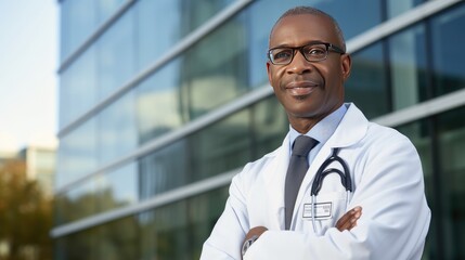 Fototapeta premium Portrait of a doctor in front of the hospital