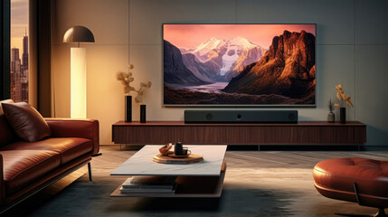 Modern Smart Home entertainment room with high-end audiovisual - obrazy, fototapety, plakaty