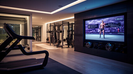 Smart Home fitness room with virtual trainer and intelligent equipment