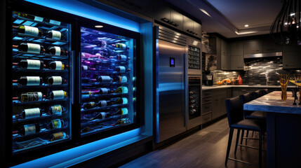 Smart Home wine cellar with climate control and touch-screen interface