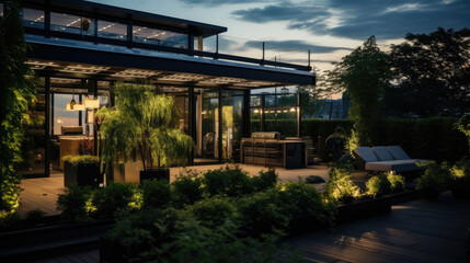 Enchanting Smart Home rooftop garden with automation and LED lights