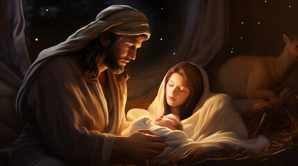 realistic nativity scene depicting the birth of Jesus Christ