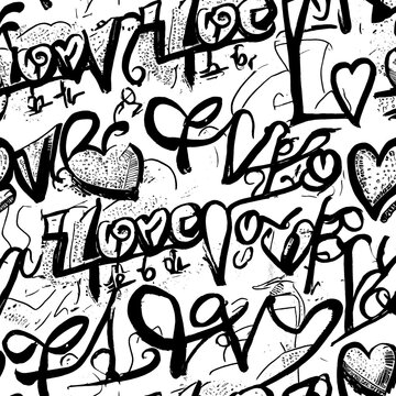 Seamless Decorative Love Letter Pattern, Graffiti for Textile Print for printed fabric design for Womenswear, underwear, activewear kidswear and menswear and Decorative Home Design, Wallpaper Print