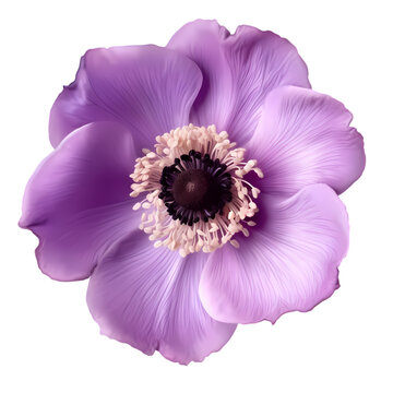 Purple flower anemone isolated on transparent background