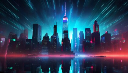 Amazing futuristic illustration drawing of New York. - obrazy, fototapety, plakaty