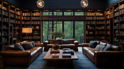 Private library with automated bookshelves digital cataloging