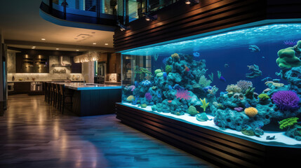 Automated panoramic aquarium in Smart Home vibrant