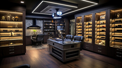 Climate-controlled cigar lounge with LED ambiance
