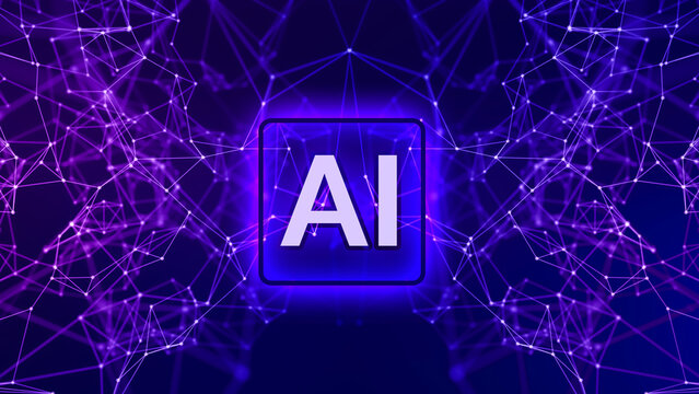 Artificial Intelligence or neurons in a brain connection lines and dots.