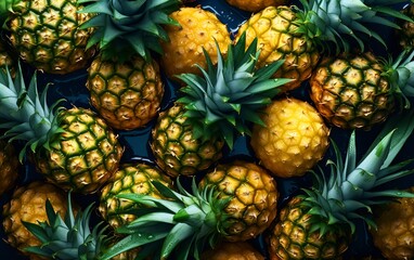 Fototapeta premium Fresh Pineapples with Waterdrops on Dark Background