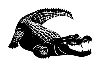Silhouette black crocodile isolated on white background. - obrazy, fototapety, plakaty