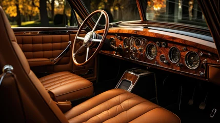 Fototapeten Exclusive Vintage Car Interior Fine Leather Upholstery Classic Dashboard © javier