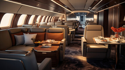 Fototapeta na wymiar Luxurious Airliner Lounge Plush Seating Gourmet Dining Exclusive Amenities