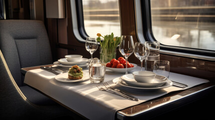 Elegant Train Dining Car Contemporary Design Gourmet Dining Tranquil Ambiance