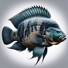 Tilapia: Belleza Aislada en fondo Blanco, Cíclido, piscicultura.