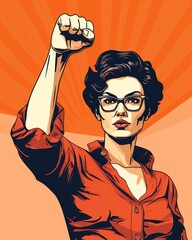 Illustration of an empowered black woman raising her fist. Generative AI. Feminism concept - obrazy, fototapety, plakaty