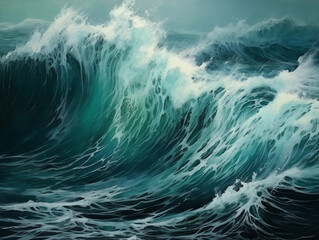 Dark Stormy Sea, Tall Waves In A Storm, Heavy Ocean Current Background Digital Art