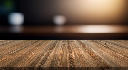 Wooden table or surface with blurred interior background