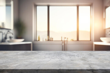 Wooden table or surface with blurred interior background