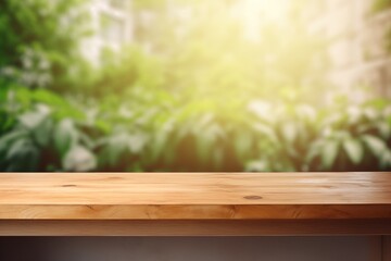 Empty textured wooden table with blur background