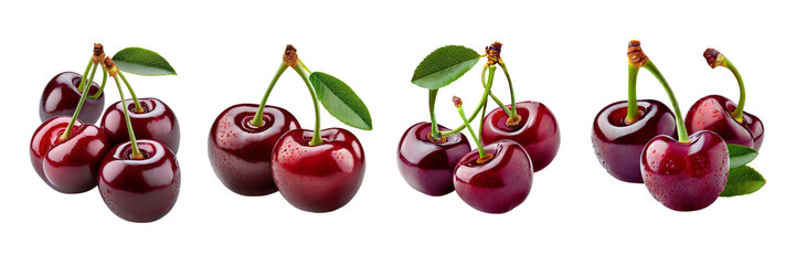 Set of Delicious cherries, isolated on transparent background(2)