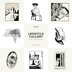 Modern Art Aesthetic influencer lifestyle illustration. Matisse Abstract Set, Aesthetic Modern, feminine, Boho Decor, Minimalist, Illustration, Poster, Postcard. Aesthetic minimalist design.