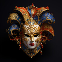 A venetian blue red carnaval mask Ai Artificial Intelligence technology concept