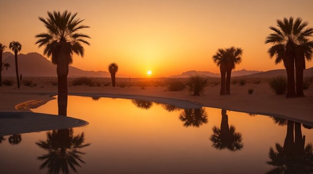 golden tranquility 8k desert sunset image for serene reflections soothing oasis glow resolution sunset
