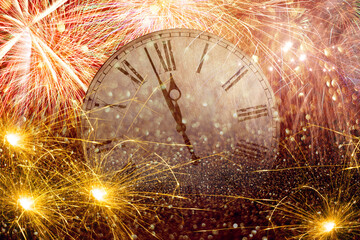 Fireworks New Year Clock.Countdown New Year's clock.Clock that marks a few minutes to the new year...