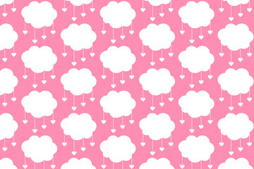 Cute pattern of Clouds with hearts seamless illustration. Romantic pattern. Vector illustration