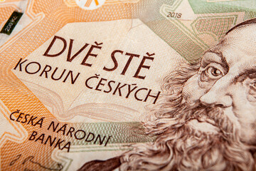 Close-up of banknotes of the Czech National Bank. Currency in the Czech Republic. - obrazy, fototapety, plakaty