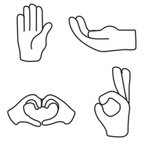 Hand Gestures Sign Black Thin Line Icon Set Include of Fist, Forefinger, Ok and Victory. Vector illustration of Icons