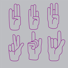 Hand Gestures Sign Black Thin Line Icon Set Include of Fist, Forefinger, Ok and Victory. Vector illustration of Icons