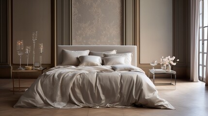 cozy image featuring a luxurious velvet pillow nestled on a bed adorned with plush blankets and textured bedcovers