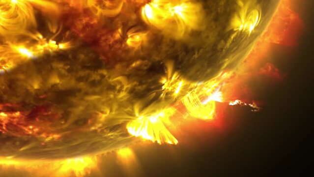 Close-up on a section of the sun, with huge plasma eruptions (prominences and coronal mass ejections). To learn how you can customize this animation, see my profile.