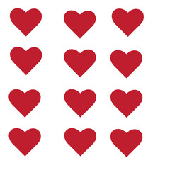 Heart red flat cartoon icon set. Romantic abstract different shape symbol on Valentines Day. Love banner template decorative element for wedding invitation card. Isolated on white vector illustration