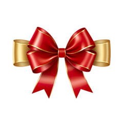 Red ribbon and bow with gold isolated on transparent backgorund.