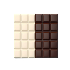 White and black chocolate bars isolated on transparent background
