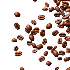 Falling coffee beans isolated on transparent backgorund.