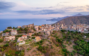 Fototapeta na wymiar Aerial view of Forza D'Agro, Sicilian historical city