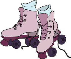 Vintage roller skates on white background. Retro roller skates 90s fashion. 90s style vector. 1990s trendy illustration. Nostalgia for the 90s 80s. Retro style.