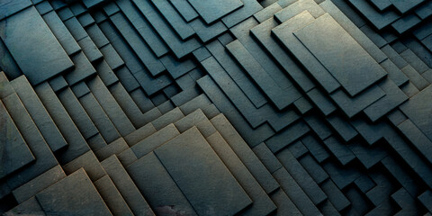 Abstract geometric background. Geometry pattern with rustic concrete cube blocks . Grey textured cement wall building.