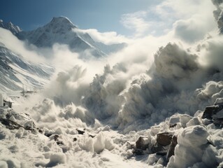 Fototapeta na wymiar Avalanche, snowfall from the mountains