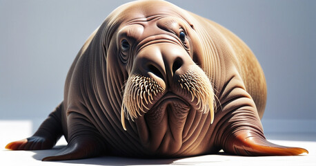 sleek walrus with tusks on white background - obrazy, fototapety, plakaty