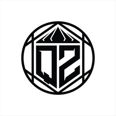 QZ Letter Logo monogram hexagon slice crown sharp shield shape isolated circle abstract style design