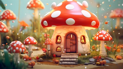 Fototapeta na wymiar Beautiful Mushroom House Illustration