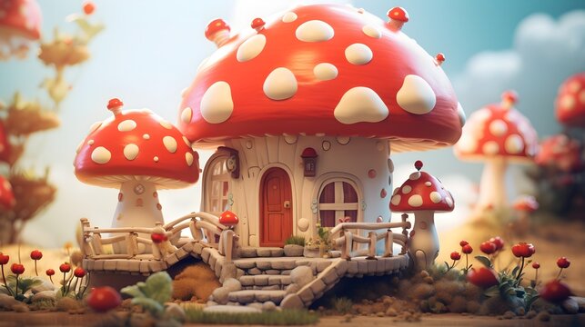 Beautiful Mushroom House Illustration